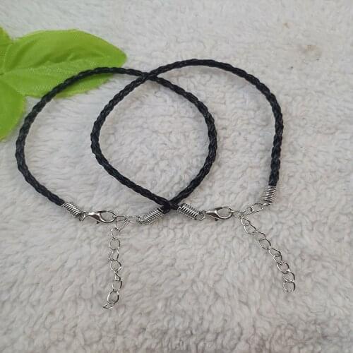 Free Ship 100pcs / 200pcs black leather braided complect bracelet cords 190mm