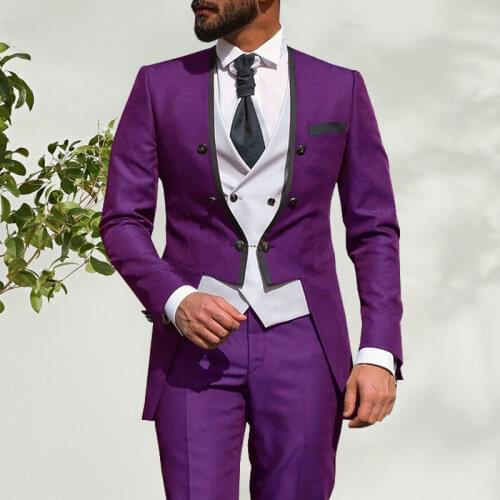 2021 Fashion Tailcoat Morning Mens Wedding Suits Purple Groom Tuxedos Wedding Tuxedos Groomsmen Suit 3 Piece Best Men Blazer