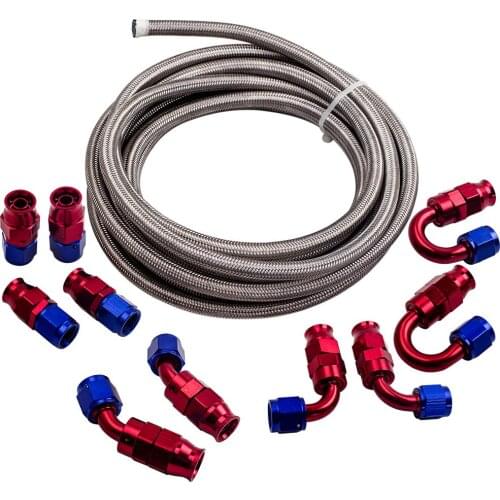 AN6 -6AN AN-6 Red Swivel Fitting Stainless Steel Braided Fuel Line Hose 20FT Kit