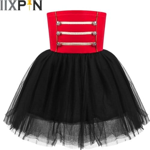 Kids Circus Ringmaster Costume Sleeveless Cake Tutu Dress Girls Dance Wear Stage Performance Halloween Cosplay Party Dress Up