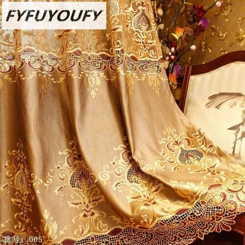 FYFUYOUFY European Luxury elegance Embroidery Blackout curtain for Livingroom French Window Curtain Shading Window fabric