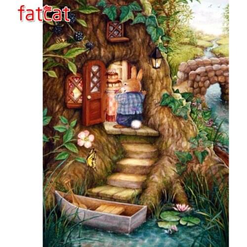 FATCAT Bunny house 5d diy diamond painting rabbit full square round drill diamond embroidery kits wall decoration AE2985