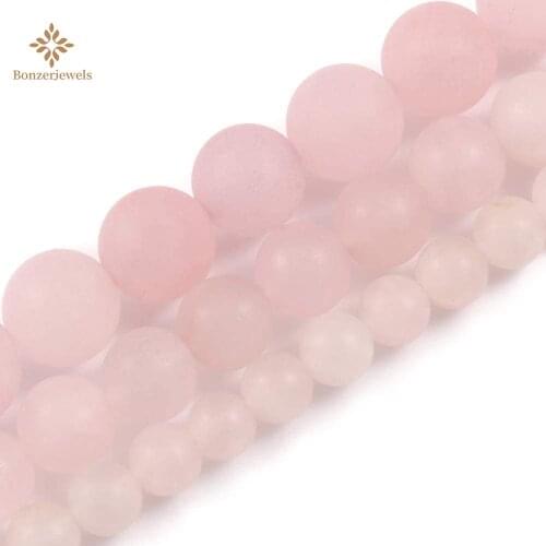 Natural Matte Rose Quartzs Crystals Stone Round Dull Polished Bead For Jewelry Making DIY Woman Bracelet Necklace Accessories