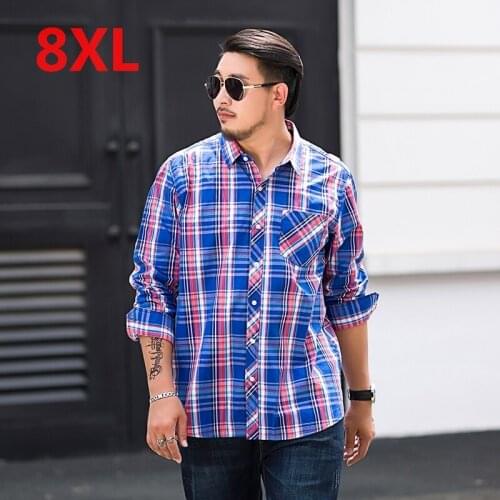 Plus Large Size 10XL 9XL 8XL 7XL 6XL 5XL 4XL Mens Business Casual Long Sleeved Shirt Classic plaid Male Social Dress Shirts
