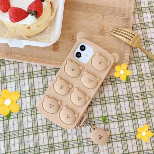 Cute Bear Relive Stress Fidget Toys Push It Bubble Silicone Phone Case For Iphone 6 6s 7 8 Plus X XR XS 11 12 Pro Max Cover