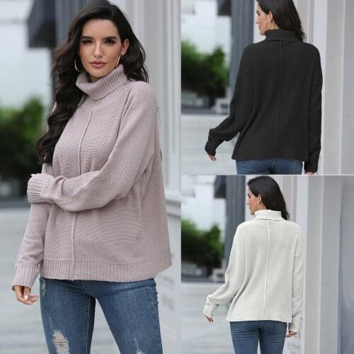 Sweater Women Pullover 2021 Womens Turtleneck Sweater Solid Color Pullover Loose Warm Warm Sweaters Dropshipping SJ3222