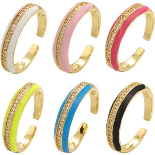 ZHUKOU gold Enamel rainbow rings for women CZ crystal Round summer Dripping oil rings for girls party Jewelry wholesale VJ201