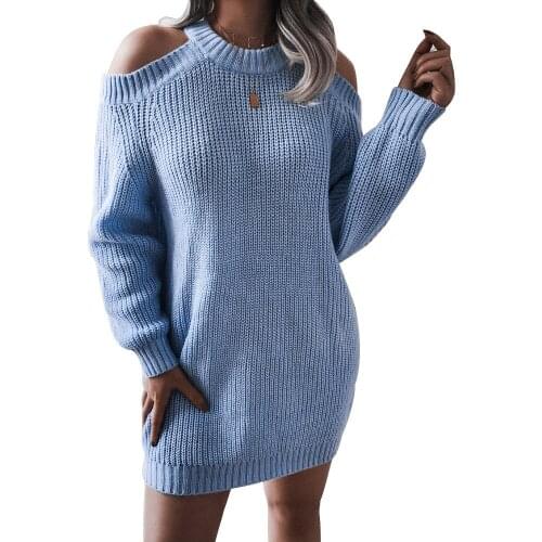 Winter Dresses For Women Knitted Off Shoulder Dress 2020 Female Casual Long Sleeves Sweart Woman Fashion Ladies Clothing 2021