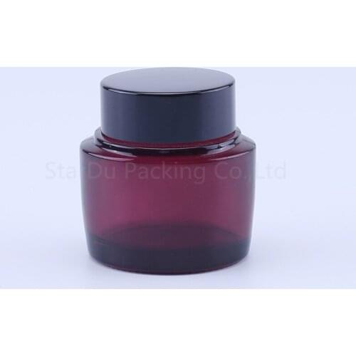 100pcs 40g dark purple Glass Cream Jars Cosmetic Packaging with lid plastic caps & inner liners round empty small glass jars