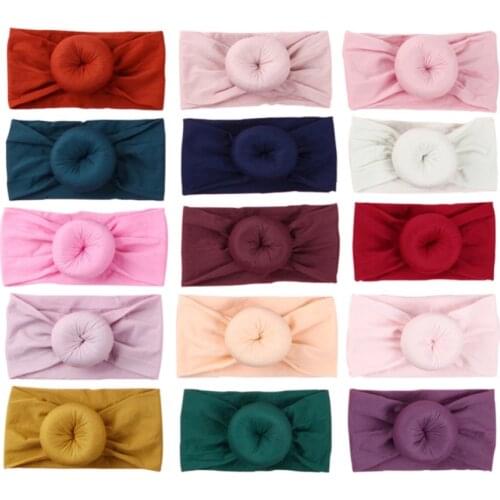 15pcs/lot Nylon Donut Baby Headband Infant Headbands Round Bun Headdress Baby Soft Turban for Toddlers 15 Colors JFNY081