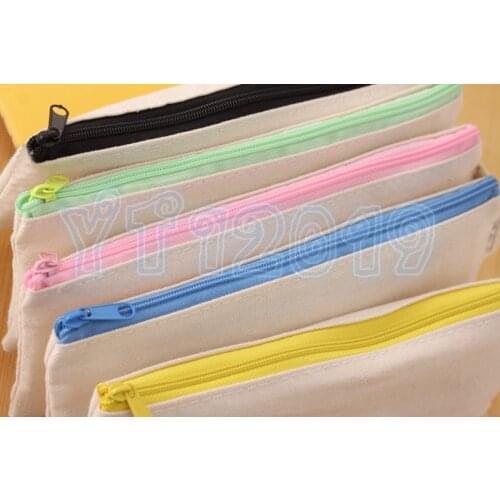 200pcs Blank Canvas Zipper Pencil Cases Pen Pouches Cotton Cosmetic Bags Makeup Bags Mobile Phone Clutch Bag Organizer