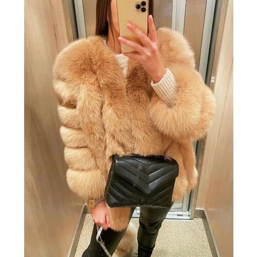 Fashion Silver Fox Real Fur Coat Thick Warm Blue Fox Womens Coats 2020 Winter Whole Skin Natural Fur O-Neck Elegant Costume