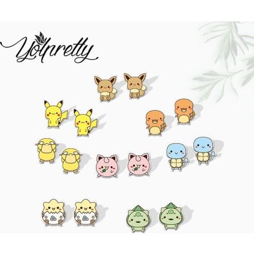 2021 New Arrival Kawaii Pocket Elves Animals Anime Epoxy Stud Earrings Handcraft Cute Acrylic Earrings for Kids