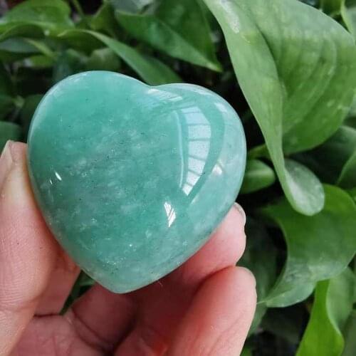 40mm Natural Green Aventurine Stone carved Hearts Puffy Heart Shaped Stone