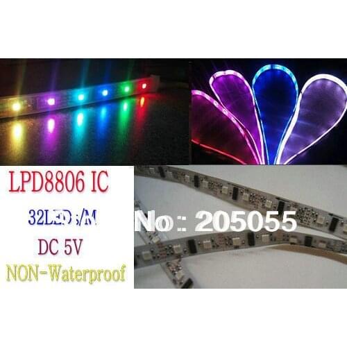 5M LPD8806 digital Individually Addressable RGB Dream Full Color strip Light Ribbon Rope 32LED/M NON-Waterproof DC5V-PCB WHITE