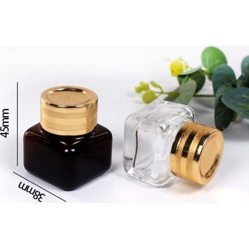 50pcs 15g Brown Glass Small Square Bottle Cosmetic Clear Eye Cream Packaging Empty Jar with Golden Cap