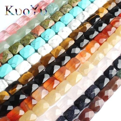 8*12mm Natural Faceted Rectangle Agates Quartz jades Beads Loose Spacer Beads For Jewelry Making DIY Bracelet Necklace 7.5Inches