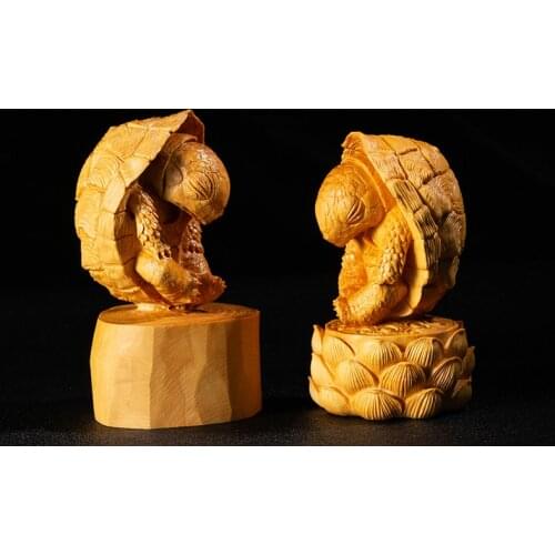 Boxwood 8cm 12cm Turtle Sculpture Wood Animal Statue Meditation Tortoise Lucky Home Decoration