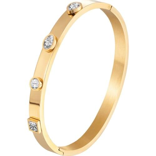 Luxury Round Square CZ Crystal Bangles Bracelet Gold Plating Cuff Bangle For Women Fashion Bracelet Jewelry Gift