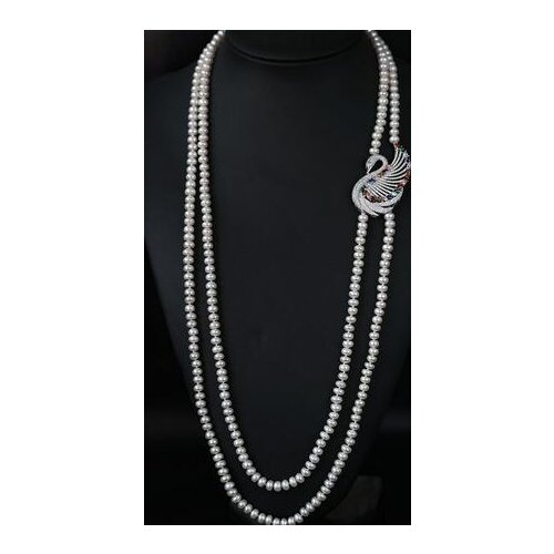 Hot sell Natural white freshwater pearl color swan zircon microscope sweater chain long necklace fashion jewelry