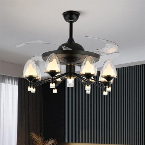 European invisible fan lamp LED living room lamp Nordic creative ceiling fan lamp bedroom dining room retro lighting