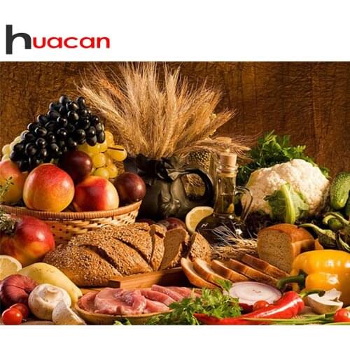 Huacan 5d DIY Diamond Painting Kitchen Full Drill Square Diamond Embroidery Cross Stitch Food Needlework Craft Wall Art Decor