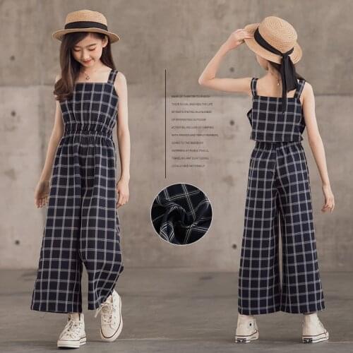 Childrens Overalls 2021 Summer Teenage Girl Jumpsuit Wide Leg Overalls For Kids Clothes Casual Teen Rompers Girls Pant 14 15 16