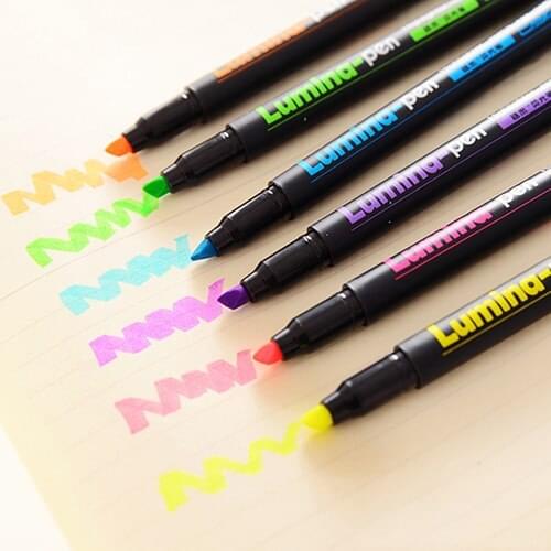 6 pcs/lot Lumina Pens Highlighter for Paper Copy Fax DIY Drawing Art Marker Pen Material Stationery School Office Supplies