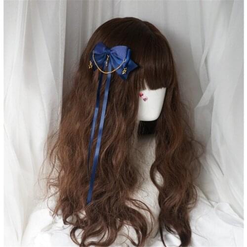 Cute Bowknot Hair clip Lolita girl Side clip Ribbon Chain Hairpin Headdress B1354