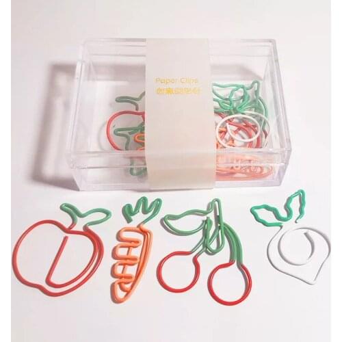 MINKYS 12pcs/box Kawaii Carrot Cherry Animal Metal Paper Clip Decorative Bookmark Binder Clips School Office Stationery