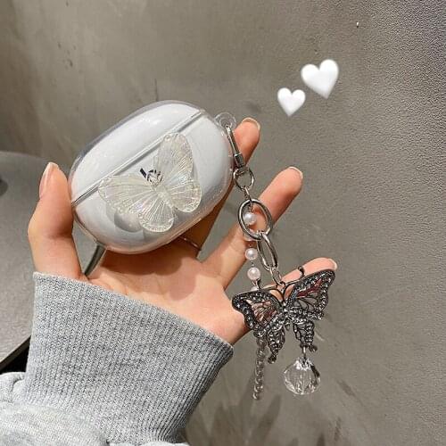Fashion Cute Creative Transparent Butterfly Design New Earphone Case for Beats Studio Buds Fully Protective Cover with Keychain