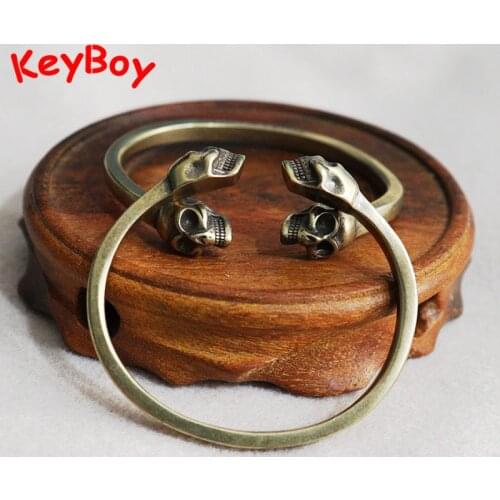 Brass Men Punk Skull Opening Bangle Bracelets Jewelry Fashion Accessories Vintage Solid Copper Hip Hop Rock Women Bangles Gifts