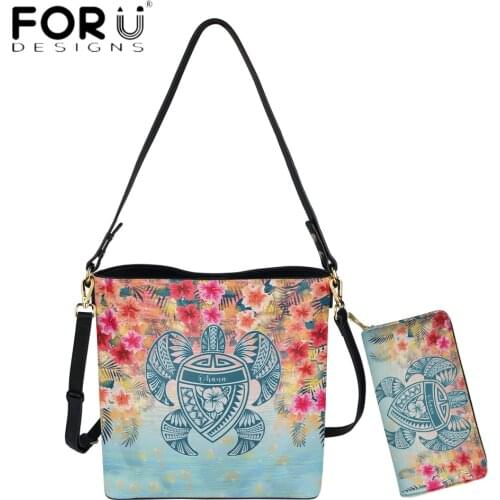 FORUDESIGNS New Arrival Brand Designer Women PU Messenger Bag And Purse Set Hawaii Turtle Ohana Stary Night Hibiscus Style Bolsa