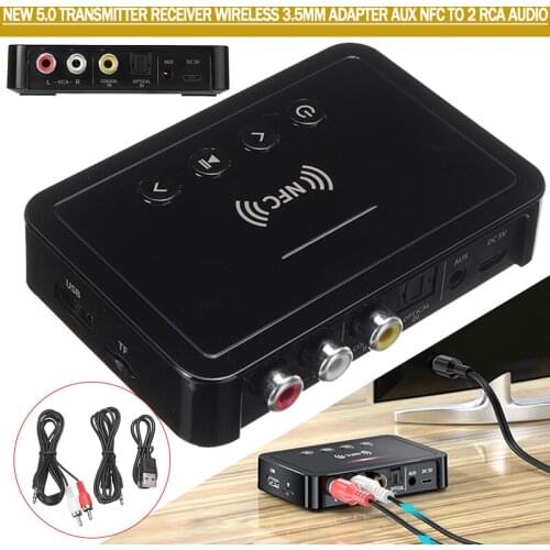 New Arrival Transmitter Receiver Portable Wireless 3.5mm Adapter AUX NFC to 2 RCA Audio With Remote Control