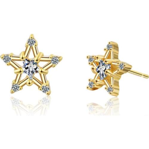 New Temperament Beautiful Five-pointed Satr 925 Sterling Silver Jewelry Personality Crystal Exquisite Women Stud Earrings SE885
