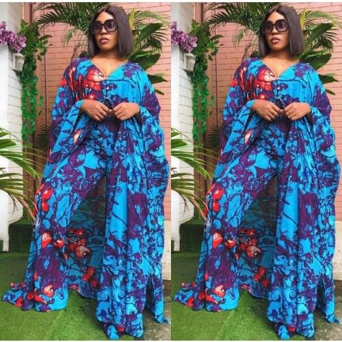 New Style African Womens Clothing Dashiki Abaya Fashion Chiffon Fabrics Print Long Dress Free Size Trousers Two Piece Set