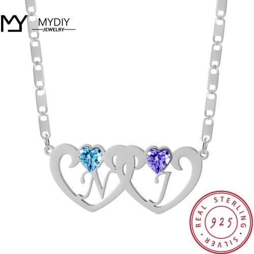 925 Sterling Silver Birthstone Necklace January-December Heart-shaped Name Custom Pendant Wedding Party Birthday for women Gift