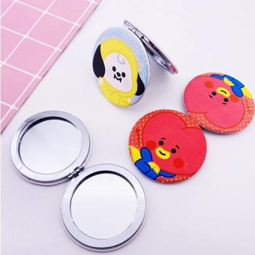 Hot New Korean Kpop Rabbit Dog Double Mini Makeup Mirror PU Cosmetic Pocker Mirror For Purse Travel Bag Home Office Mirror 6CM