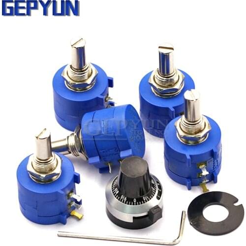 3590S Precision Multiturn Potentiometer 10 Ring Adjustable Resistor+1PCS Turns Counting Dial Rotary 6.35mm Knob Gepyun