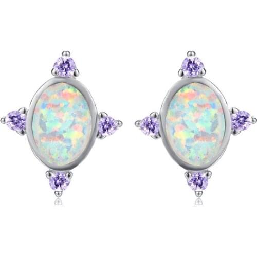 UFOORO stud earrings White Blue Fire Opal Earrings for Women Jewelry Cute Earrings Christmas Gift girlfriend Ear0950