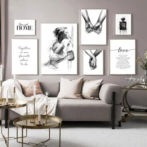 Nordic Black And White Picture Minimalist Text Woman Makeup Love Hold Hands Living Room Bedroom Poster Decoration Painting
