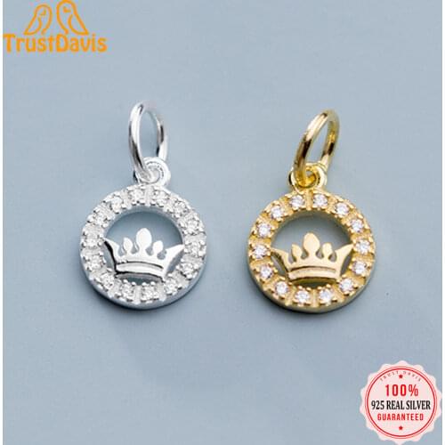 Trustdavis 2021 Fashion Real 925 Sterling Silver Sweet Round Crown Shiny CZ Charm Pendant Handmade DIY Accessories Jewelry DZ307