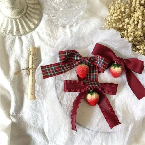 Janpanese Kawaii Strawberry Bowknot Hair clip Lolita Womens Kawaii Hair Pin Headwear Cosplay Side clip B1867