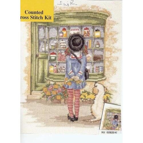 Top Quality Beautiful Lovely Counted Cross Stitch Kit Window Shopping Shopper Little Girl and Dog Puppy