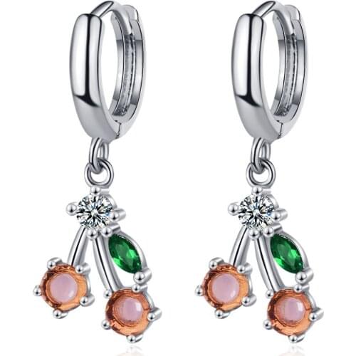 WANGAIYAO fresh forest pink cherry sweet fruit earrings female temperament Korean earrings