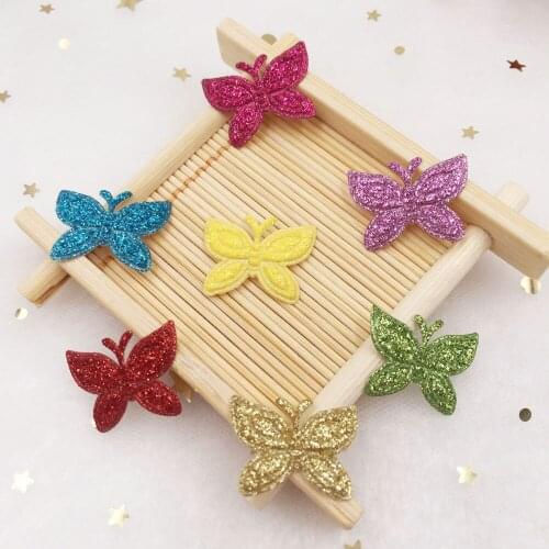 100pcs mixed Glitter Leather Padded Paillette Butterfly Applique Patches Wedding DIY Hair Clip Accessories Craft Supplies SA911