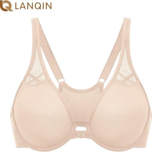 Womens Seamless Non Padded Underwire Front Closure Lace Bra Racerback Plus Size