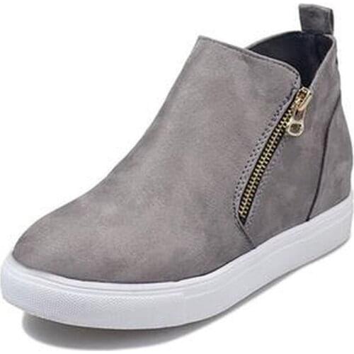 Womens Casual Double Side Zipper Flat Suede Sneakers