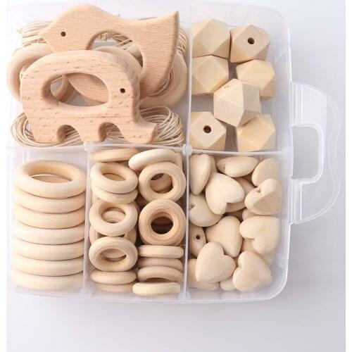 1set Wood Beads Animal Rattle Organic Teething Toys Wooden Toys BPA Free DIY Necklace Bracelet Baby Nursing Accessories