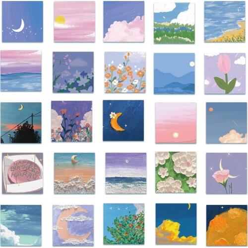 10/30/50PCS New Ins Retro Nostalgic Landscape Oil Painting Cute Girl Hand Account Suitcase Notebook Decoration Sticker Wholesale